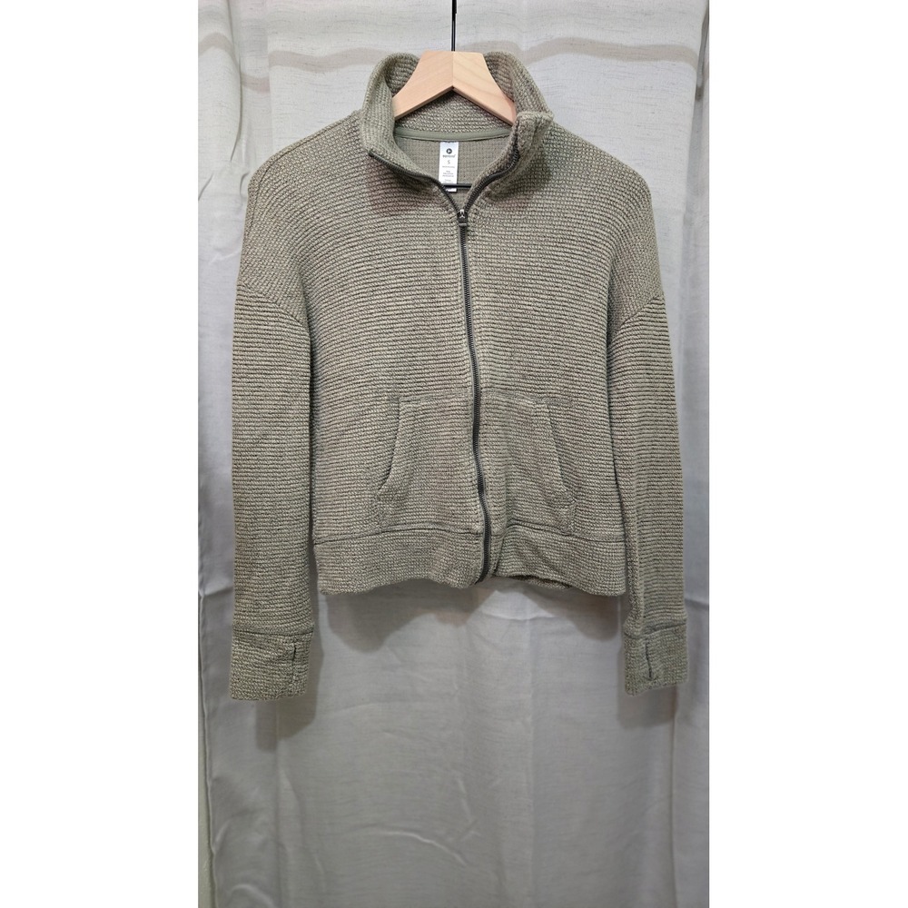 90 Degree by Reflex Womens Full Zip Textured Knit Jacket Olive Green Size S